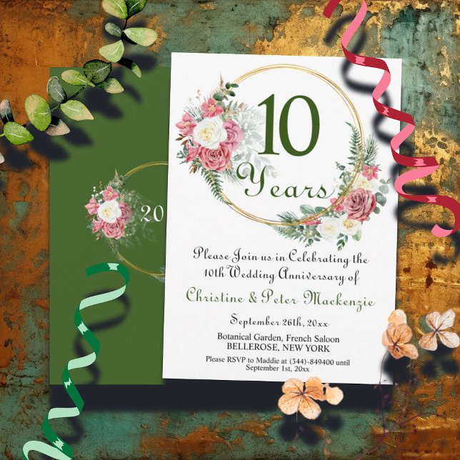 Invitation 10ème anniversaire de Mariage Tin Rose Gold Frame (Créateur téléchargé)