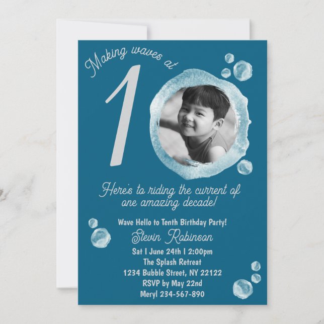 Invitation 10ème Dark Turquoise Bubble Anniversaire Fête Invi (Devant)