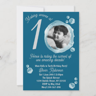 Invitation 10ème Dark Turquoise Bubble Anniversaire Fête Invi