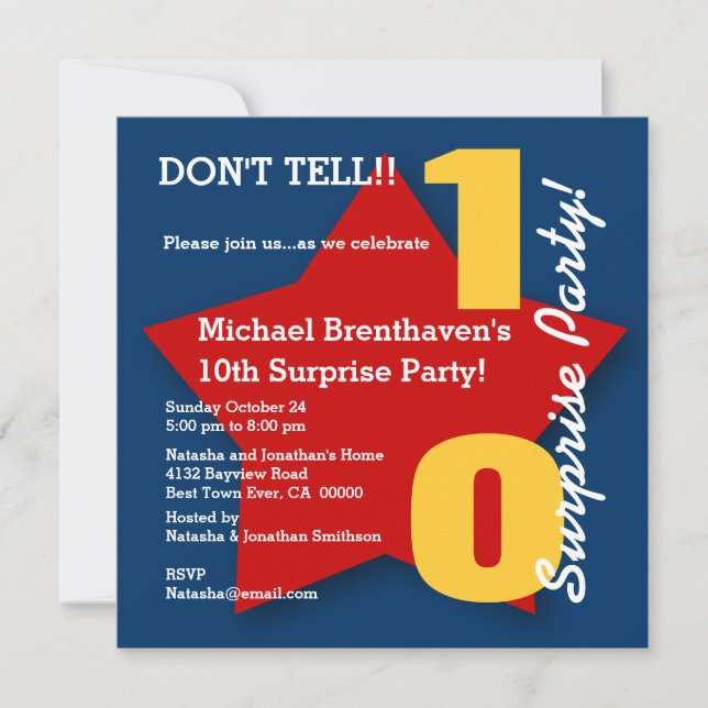 Invitation 10ème Étoile ROUGE S03 de fête d'anniversaire de (Devant)