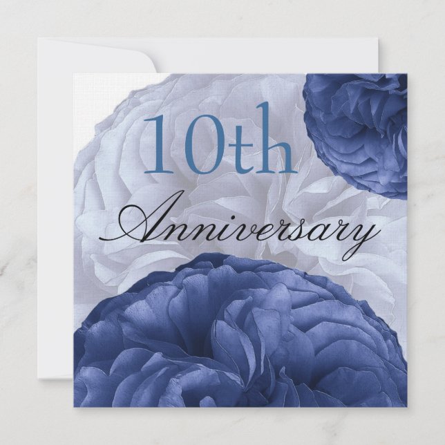 Invitation 10ème Roses de bleu marine d'anniversaire et (Devant)