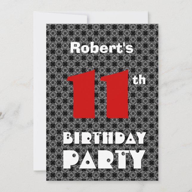 Invitation 11e anniversaire Ado moderne Motif noir et blanc (Devant)