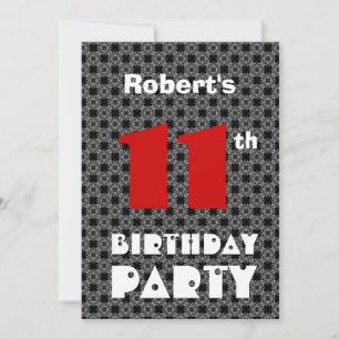 Invitation 11e anniversaire Ado moderne Motif noir et blanc