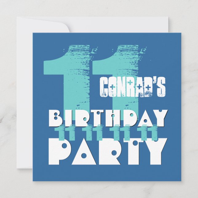 Invitation 11e anniversaire BLUE Grunge Z03B (Devant)