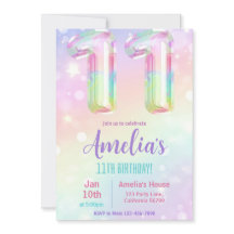 Invitation 11e anniversaire Fille 11e fête d'anniv