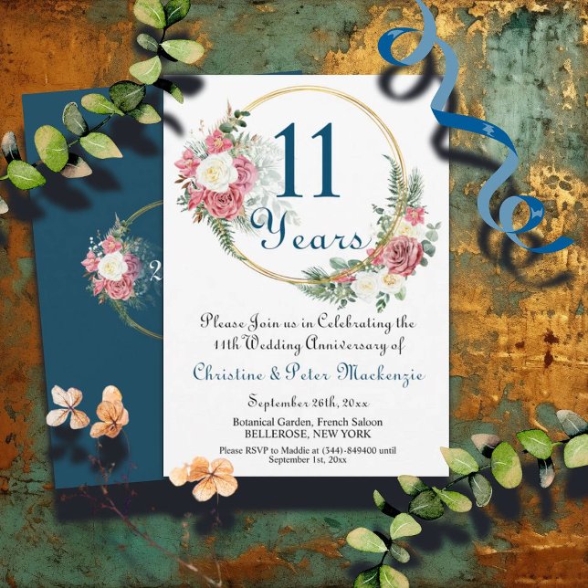 Invitation 11e anniversaire Mariage d'acier Rose Gold Frame (Créateur téléchargé)