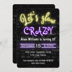 Invitation 11e anniversaire Neon Llow Sign on Brick Wall I