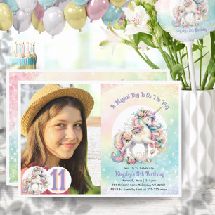 Invitation 11ème Unicorn Photo Anniversaire de la fête Arc en