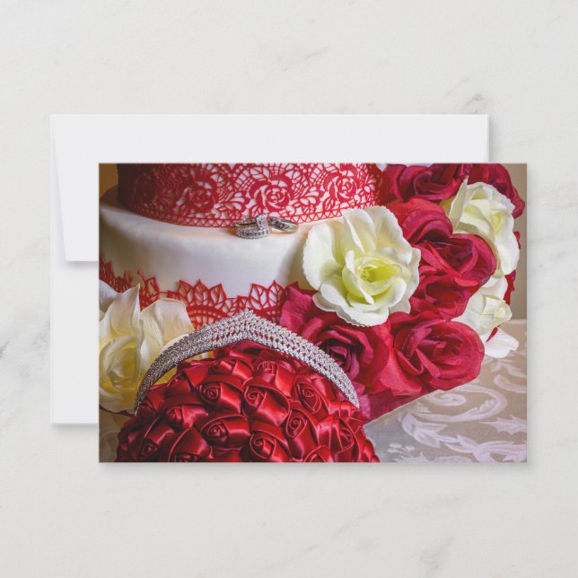 Invitation 1242-Gâteau de Mariage, Bouquet et Anneaux (Devant)