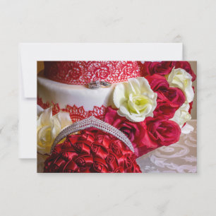 Invitation 1242-Gâteau de mariage, Bouquet et Anneaux
