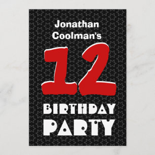 Invitation 12e anniversaire Ado moderne Black White Stars W03