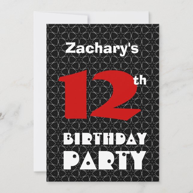 Invitation 12e anniversaire Ado moderne Motif noir et blanc (Devant)
