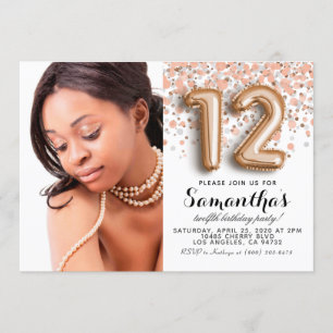 Invitation 12e anniversaire Confetti Gold Portrait