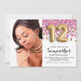 Invitation 12e anniversaire Confetti Gold Portrait