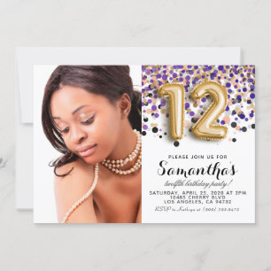 Invitation 12e anniversaire Confetti Gold Portrait