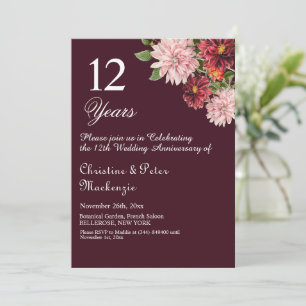 Invitation 12e anniversaire du Mariage de soie Bourgogne Flor