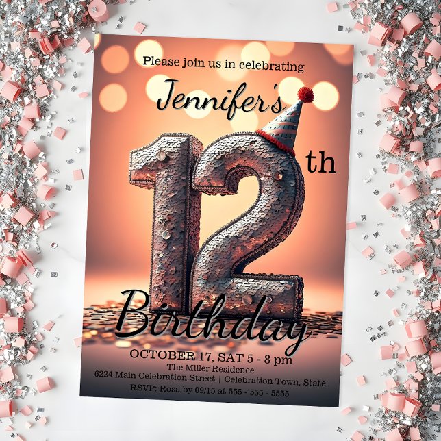 Invitation 12e anniversaire éblouissant avec Casquette de la  (Créateur téléchargé)