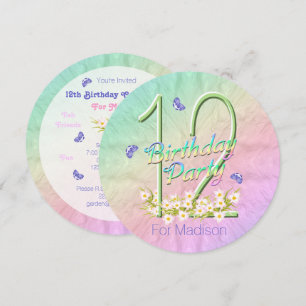 Invitation 12e anniversaire fête papillon arc-en-ciel Invitat