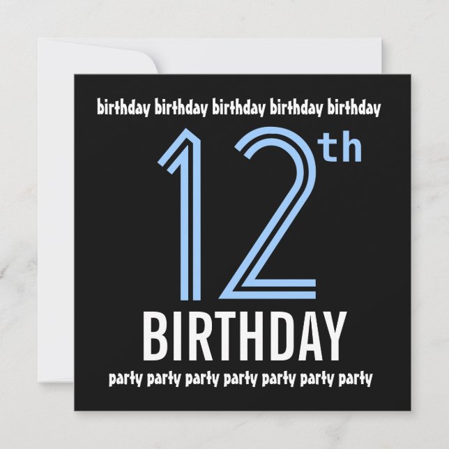 Invitation 12e fête d'anniversaire Modern Blue and Black W691 (Devant)