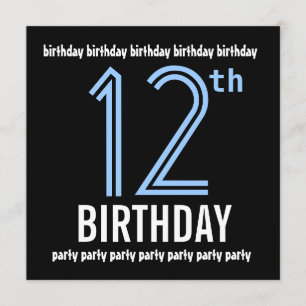 Invitation 12e fête d'anniversaire Recyclé moderne bleu et no