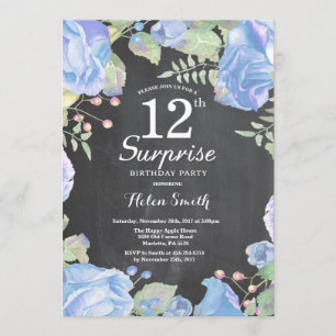 Invitation 12ème anniversaire de surprise florale bleue