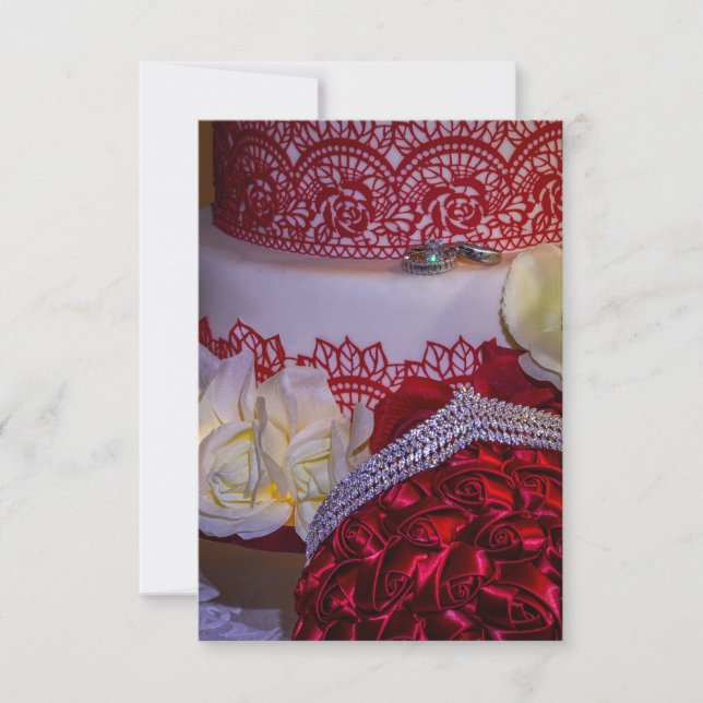 Invitation 1304-Gâteau de Mariage, Bouquet et Anneaux (Devant)