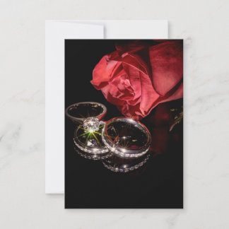Invitation 1362-Rose Rouge avec Anneaux de Mariage