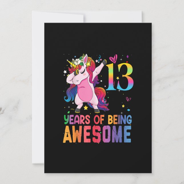 Invitation 13 Ans Unicorne Dabbing 13e Anniversaire Fille Un (Devant)