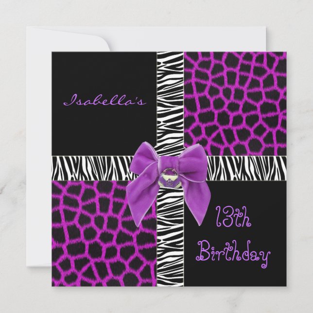 Invitation 13e Ado Anniversaire animal sauvage pou (Devant)