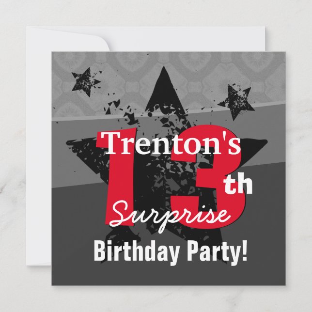 Invitation 13e ADO Surprise Anniversaire Charcoal Grunge C13 (Devant)