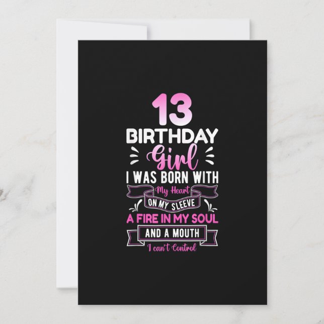 Invitation 13e anniversaire 13 ans filles amusant adolescent (Devant)