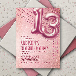 Invitation 13e anniversaire Ado fille Rose or