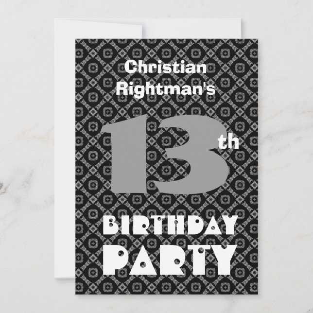 Invitation 13e anniversaire Ado moderne Diamants noirs W702 (Devant)