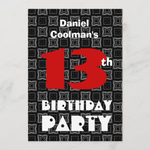 Invitation 13e anniversaire Ado moderne noir blanc Motif V06
