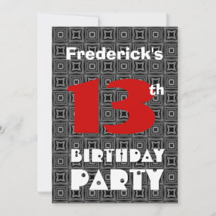Invitation 13e anniversaire Ado moderne noir et blanc Motif