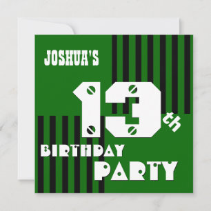 Invitation 13e anniversaire Ado moderne vert noir rayures V10
