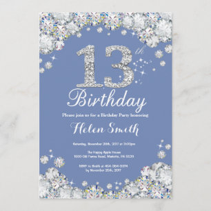 Invitation 13e anniversaire Bleu et Diamant d'argent