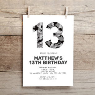 Invitation 13E Anniversaire, Camo gris Ado personnalisé