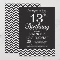Invitation 13e anniversaire Chevron noir et blanc