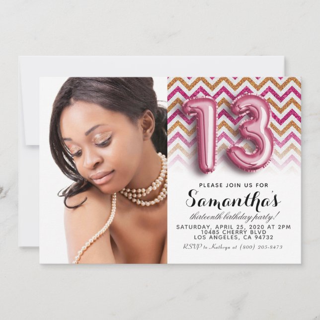Invitation 13e anniversaire Chevron Portrait (Devant)