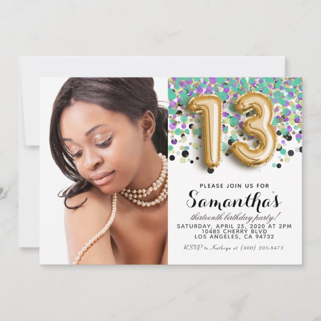 Invitation 13e anniversaire Confetti Gold Portrait (Devant)