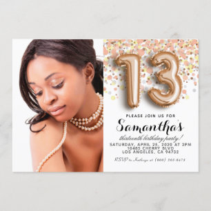 Invitation 13e anniversaire Confetti Rose Gold Portrait