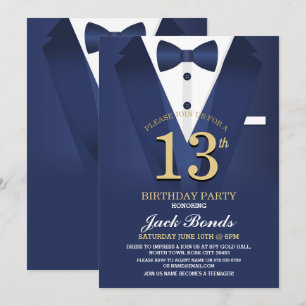 Invitation 13e Anniversaire Costume d'espionnage Cravate noir