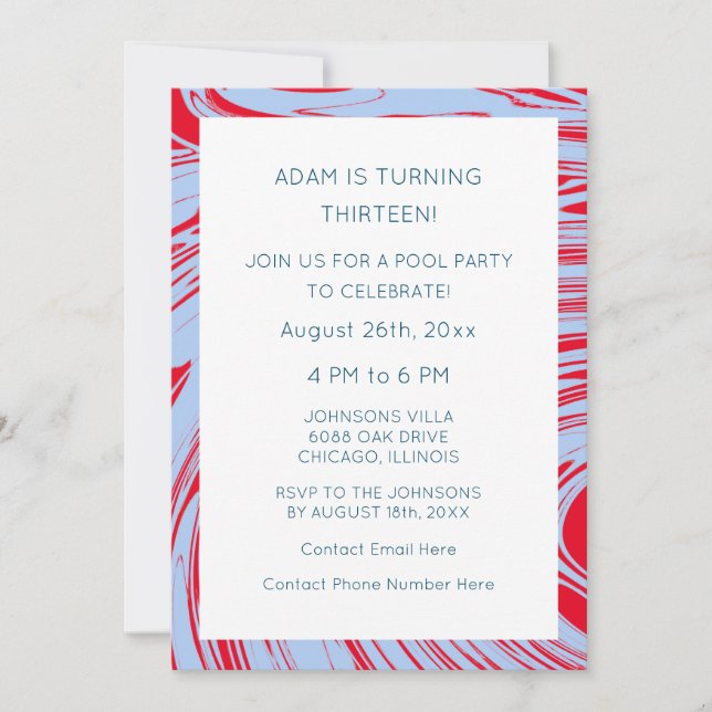 Invitation 13e anniversaire Custom Age Bleu Rouge Abstrait Va (Devant)