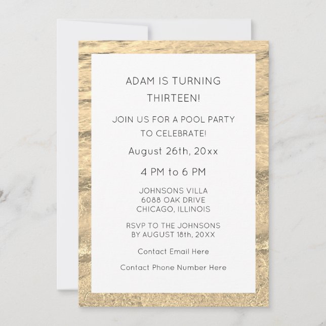 Invitation 13e anniversaire Custom Age Eau Abstrait Cool de p (Devant)