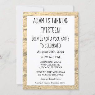 Invitation 13e anniversaire Custom Age Nom Eau Abstrait 2023