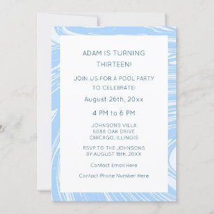 Invitation 13e anniversaire Custom Age Vagues bleues Abstrait