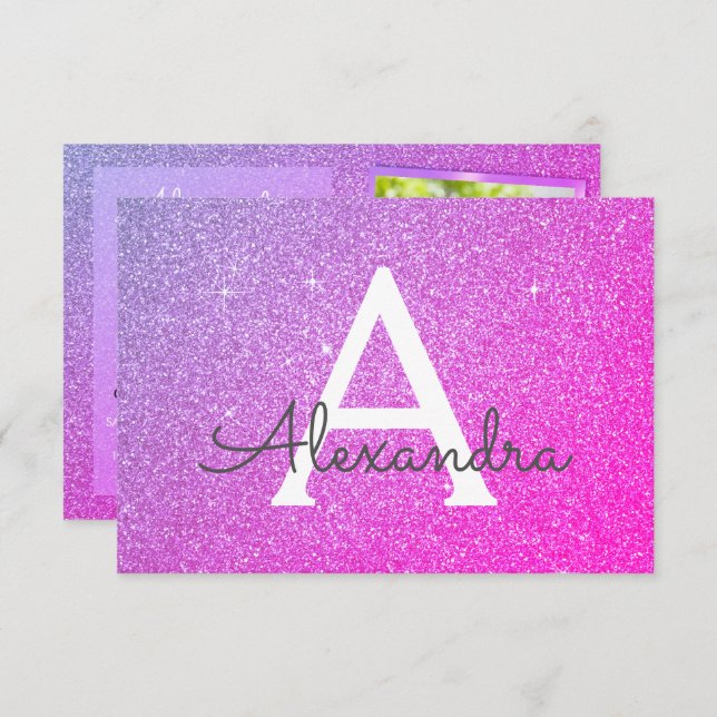 Invitation 13e anniversaire étincelle rose violet photo (Devant / Derrière)