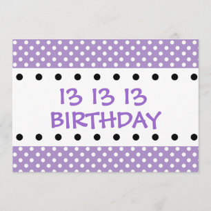 Invitation 13e anniversaire fête Pois violets V01F