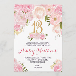 Invitation 13e anniversaire Floral Invitation,